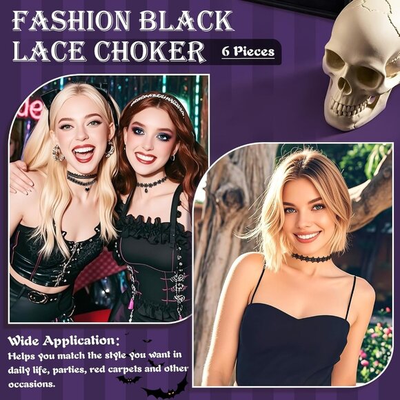 Elegant Gothic Choker Set: 6 Unique Styles in Velvet, Lace & Pendant Designs - Picture 3 of 7